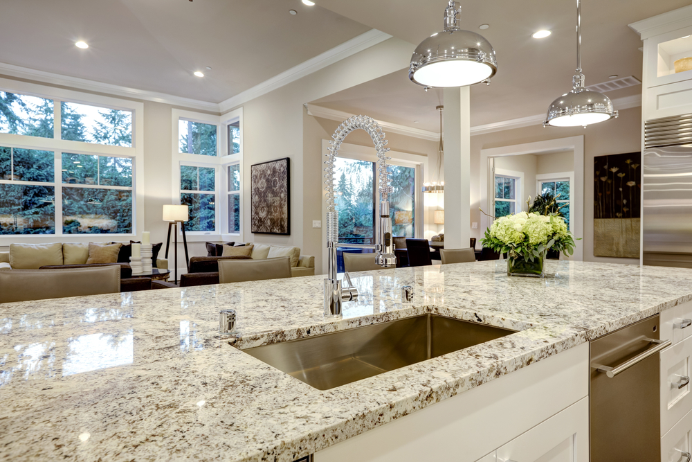 Stylish kitchen showcasing elegant granite countertops designed for functionality and style.