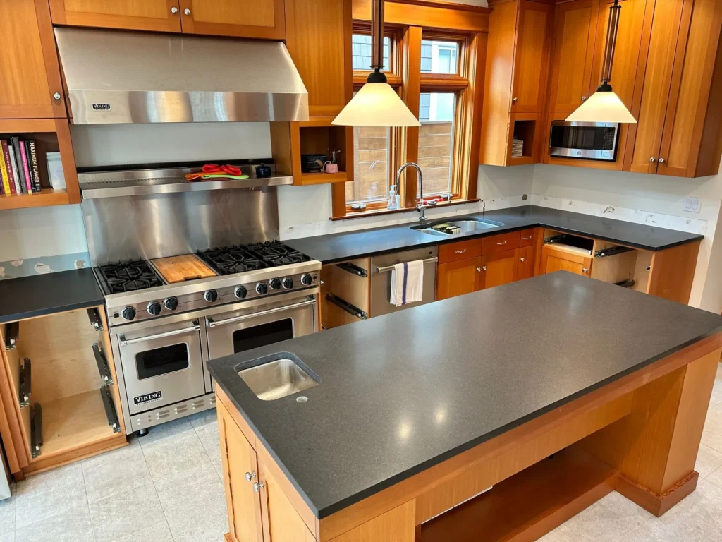 Wooden with black design countertop